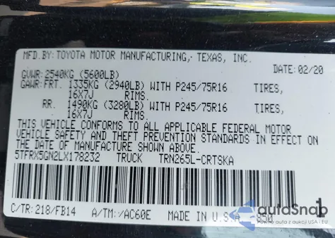 2020 Toyota Tacoma Sr from USA, damaged, VIN 5TFRX5GN2LX178232